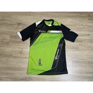Eureka Performance Mens Sz L Slim Fit Shirt Black Neon Green Short Sleeve Shirt